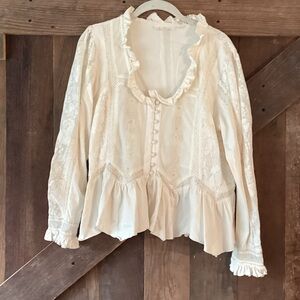 Anthropologie Cream Lace Ruffle Peplum Blouse